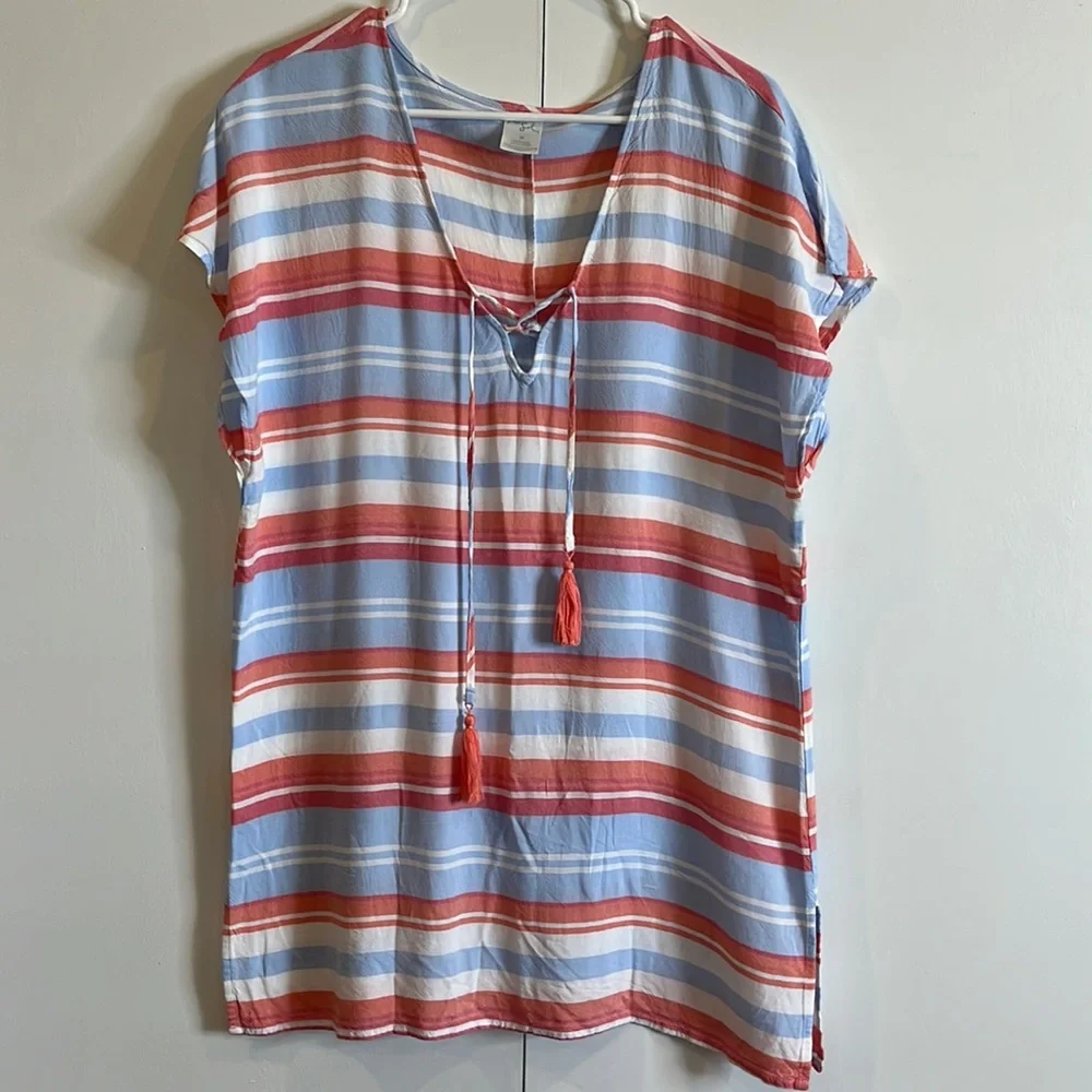 Kona Sol Striped Cover Up Beach Poolside One Size